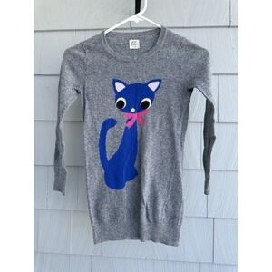 Mini Boden Blue Cat Intarsia Sweater Gray Cotton Cashmere Blend Girls 7-8Y